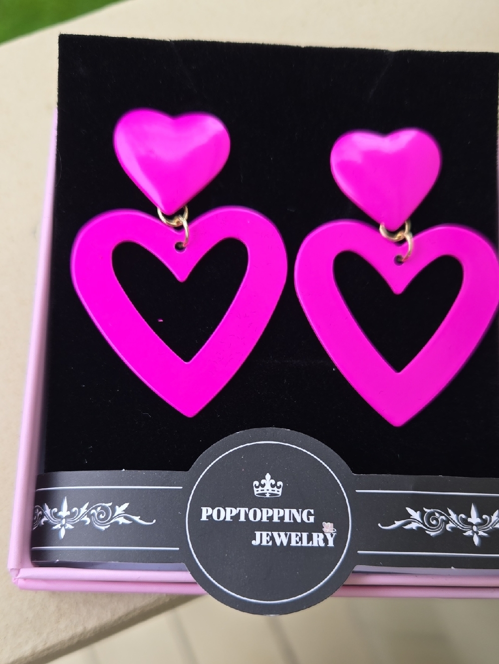 Hot Pink Heart Drop Earrings